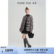 茶·愫【富贵牡丹】puretea茶愫中式对襟一字扣羽绒服女弧形袖2024冬新 石墨黑 S