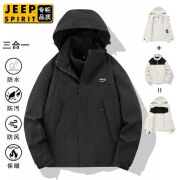 JEEP SPIRITJEEPSPIRIT男女冲锋衣三合一外套可卸内胆情侣户外登山服防风夹克 黑色（男女同款）三合一 XS 90斤-105斤