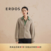 ERDOS 24冬季新品半高领单畦宽松复古休闲双拉链女开衫羊绒衫外套 仙人掌绿 175/92A/XL