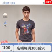 爱慕儿童（AIMER KIDS）爸爸妈妈宝宝一家人亲子装套头短袖上衣/短袖衬衫/短袖裙清爽薄棉 成人上衣-碳灰 170