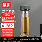 明霞玻璃杯双层商务加厚防爆茶水分离茶杯320ml绿色