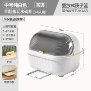 瑞吉盛厨房碗盘碗碟收纳架带盖塑料小型家用餐具碗筷收纳盒沥水碗 中号-茶透-纯白色