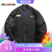 HELLO KOMA vintage复古防寒保暖飞行员夹克男春季新款棒球服外套 黑色【冬季夹棉棉服】 品牌高质量 S 关注店铺收藏商品优先发货