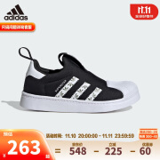 阿迪达斯（adidas）童鞋三叶草秋冬男女小童一脚蹬贝壳头鞋 IH3049黑/白/橘绿