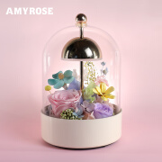 AMYROSE永生花玫瑰台灯礼盒圣诞节情人节生日礼物送女生女朋友闺蜜 风铃拍拍台灯-粉紫色