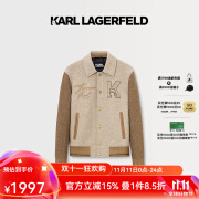 Karl Lagerfeld卡尔拉格斐轻奢老佛爷男装 春款羊毛翻领拼色LOGO 单夹克外套 浅咖色 50