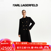 Karl Lagerfeld卡尔拉格斐2024冬季新款双排扣长款羊毛大衣老佛爷K27E2922 黑色 38