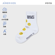 Aimer kids爱慕儿童24SS袜子卡通IP男女孩袜子网眼平纹四季袜AK194F192 笑脸网眼短袜AK394F171 24(脚长22-24cm，10岁以上)