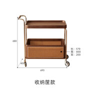 轻奢移动边几小推车客厅茶几简约边桌家用小桌子置物沙发角几 藤编小推车-胡桃木皮-收纳筐款