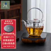 不覺堂家用台式电陶炉煮茶炉 桌面小型大功率煮茶器套装 焰电陶炉+内钛蒸煮壶(透明)