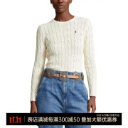 拉夫劳伦（Ralph Lauren）女士棉质针织圆领毛衣Cotton Cable Knit修身长袖休闲上衣 Cream S