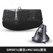 多彩（Delux）GM901人体工学键盘蓝牙无线2.4双模分体静音有线键盘家用办公 GM901U有线版+M618XU有线版黑色 无 是 104键 标配