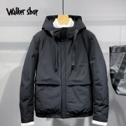 Walker Shop 潮流连帽羽绒服男【90%白鸭绒】宽松短款加厚保暖夹克外套男 黑色 170/M