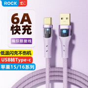 ROCK苹果15/16充电线USB转type-c数据线6A快充车载iPhone15/16ProMax平板笔记本华为P70Pro荣耀小米紫