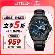 西铁城（CITIZEN）手表男日韩表光动能蓝盘日星双显钢带商务礼物AW0024-58L