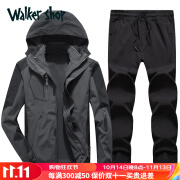 Walker Shop品牌冲锋衣男女三合一秋冬季两件套可拆卸内胆防风外套 男款灰黑色+黑色冲锋裤 2XL（女125-135，男145-160斤）