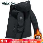 Walker Shop品牌冲锋衣2024新款秋季休闲防风可脱帽薄款外套夹克男 黑色加绒 L（110-125斤）