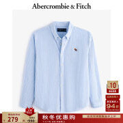 ABERCROMBIE & FITCH男装 24秋季新款复古经典小麋鹿通勤长袖牛津衬衫KI125-4185 蓝色宽条纹 S (175/92A)