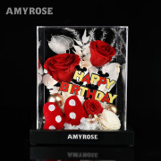 AMYROSE永生花礼盒绽放的玫瑰情人节教师节礼物生日礼物送爱人女友闺 绽放的玫瑰（生日快乐）