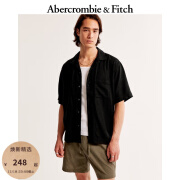 ABERCROMBIE & FITCH男装 24夏款古巴领舒适潮流亚麻混轻盈纺衬衫KI125-4076 黑色 S (175/92A)