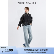 茶·愫（PURE TEA）【轻仪式】puretea茶愫蕾丝绣花衬衫女花边立领抽褶上衣2024新款 石墨黑 M