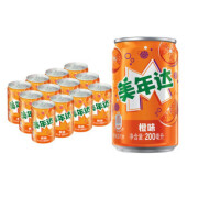 美年达橙味汽水 碳酸饮料 迷你罐200ml*12听