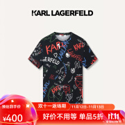 Karl Lagerfeld卡尔拉格斐轻奢老佛爷男装 24夏款KARL满印个性潮流棉质短袖T恤 黑色 46