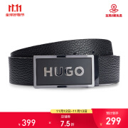 HUGO BOSS 雨果博斯 2024新品 男士LOGO字母扳扣可裁剪双面腰带皮带 黑色 50492032 001 100