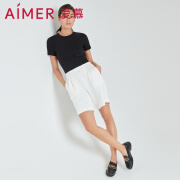 爱慕（Aimer）暂下架短裤女士秋季百搭裤II法兰绒柔软弹力高腰五分裤可外穿 沙白色1H0 165