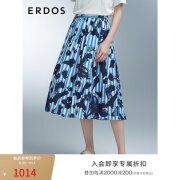 ERDOS 【涂鸦花朵】春夏浪漫复古A字伞裙条纹印花优雅女半身裙 蓝白条纹 165/72A/L