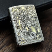 ZIPPO EDGE美国原装之宝煤油防风打火机深雕外壳康斯坦丁老虎万bao路富贵牡 双色貔貅 仅外壳（无内胆）