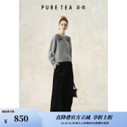 茶·愫【新复古回潮】puretea茶愫棉灯芯绒休闲裤女立体倒褶2024秋新 石墨黑 S