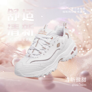 斯凯奇（Skechers）女鞋夏季百搭熊猫鞋白金厚底增高透气小白鞋时尚老爹鞋休闲运动鞋 白色/玫瑰金色 35