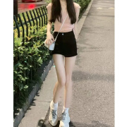 得偿所愿高腰牛仔短裤女2024年夏季新款紧身超短裤黑色显瘦打底裤外穿热裤 黑色【优质版】 XS