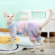 MOORSPET护肚子四脚衣德文无毛猫衣服秋冬保暖打底衣宠物猫咪衣服 护肚4脚衣－扎染银狐绒 XS