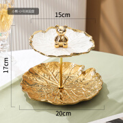 瓷晟欧式多层陶瓷水果盘客厅茶几家用干果糖果果盘架甜品台点心盘 金熊中盘金色+小盘白色小号双层