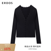 ERDOS 春夏精纺V领抽条女含山羊绒针织开衫 黑 165/88A/L