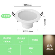 三雄极光星韵全亮雷达感应嵌入式4W3寸LED筒灯PC带光感过道微亮 带光感-3寸4W-黄光3000K开孔7.5