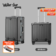 Walker Shop行李箱新款登机箱铝框拉杆箱小型轻便前置开口多功能商务旅行箱 深灰色 20英寸 竖版【可登机】