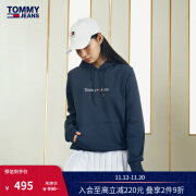 TOMMY JEANS男女同款纯棉经典旗标字母刺绣抽绳连帽套头卫衣DM0DM15363 深蓝色C87 M