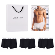 CALVIN KLEIN;CK内裤男士纯棉中腰抗菌透气平四角白边短裤本命年礼盒装 三条黑 纯棉 3条 XL155-185斤