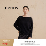 ERDOS 24秋冬新品精纺绵羊毛修身时尚优雅精致一字领长袖女套衫针织衫 黑 170/88A/L