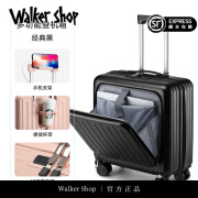 Walker Shop品牌行李箱男女前开口万向轮20寸轻便登机箱密码箱 深黑-可登机-便携款-多功能 拉链 18英寸