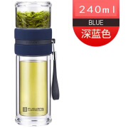 富光杯茶水分离泡茶杯双层玻璃车载杯子便携透明办公杯G1609-240m 蓝色 240ml