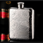 QUALITYSHILOHFLASK 加厚304不锈钢酒壶3两6盎司 户外随身便携酒壶 类圆弧配塑料漏斗 6盎司满花 168ml