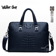 Walker Shop【品牌精选】品牌公文包男包皮质商务手提包单肩电脑包男 蓝色 配同款钱包 14英寸