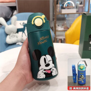 迪士尼（Disney）儿童保温杯鸭嘴吸管杯女316不锈钢幼儿园小学生上学可爱水杯艾莎 绿米奇-390ML-带杯套