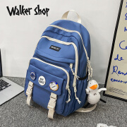 Walker Shop品牌书包中学生新款大容量透气背包男女生时尚双肩包 蓝色 31x18x43CM