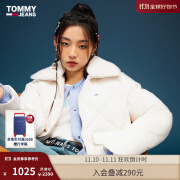 TOMMY JEANS女装复古菱格可卸绒领大贴袋宽松翻领轻暖羽绒服外套16325 白色YBH L