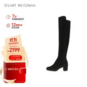 STUART WEITZMANSW女士5050系列百搭简约粗跟中跟圆头长靴 黑色35.5